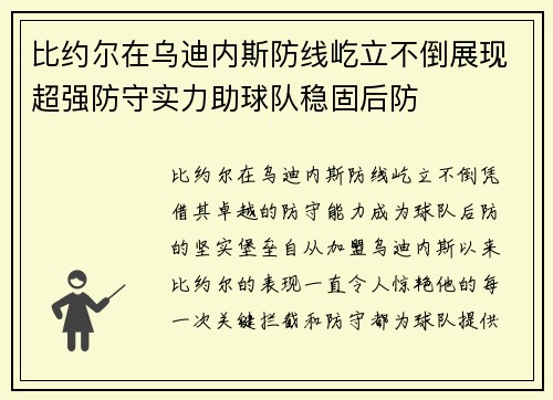 比约尔在乌迪内斯防线屹立不倒展现超强防守实力助球队稳固后防 比约尔在乌迪内斯防线屹立不倒展现超强防守实力助球队稳固后防